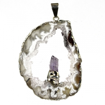 Achatgeode mit Amethystkristall versilbert / #013