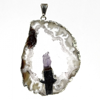 Achatgeode mit Amethystkristall versilbert / #013