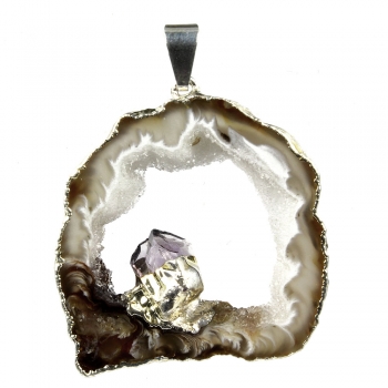 Achatgeode mit Amethystkristall versilbert / #015