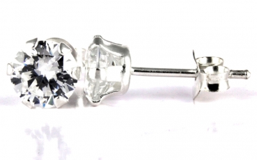 Echt Silber Ohrstecker Zirkonia weiß 6 mm