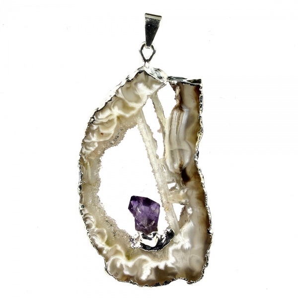 Achatgeode mit Amethystkristall versilbert / #004